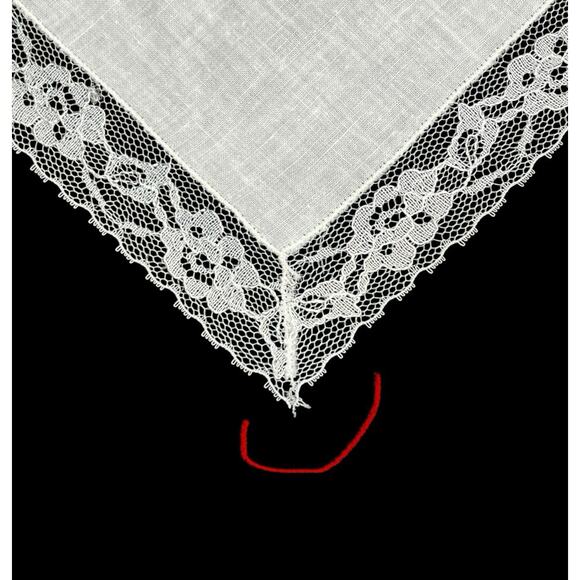 Handkerchief White Lace Edge Netting Vintage Wedding Bridal Hankie 9.5 Inch - Picture 8 of 8